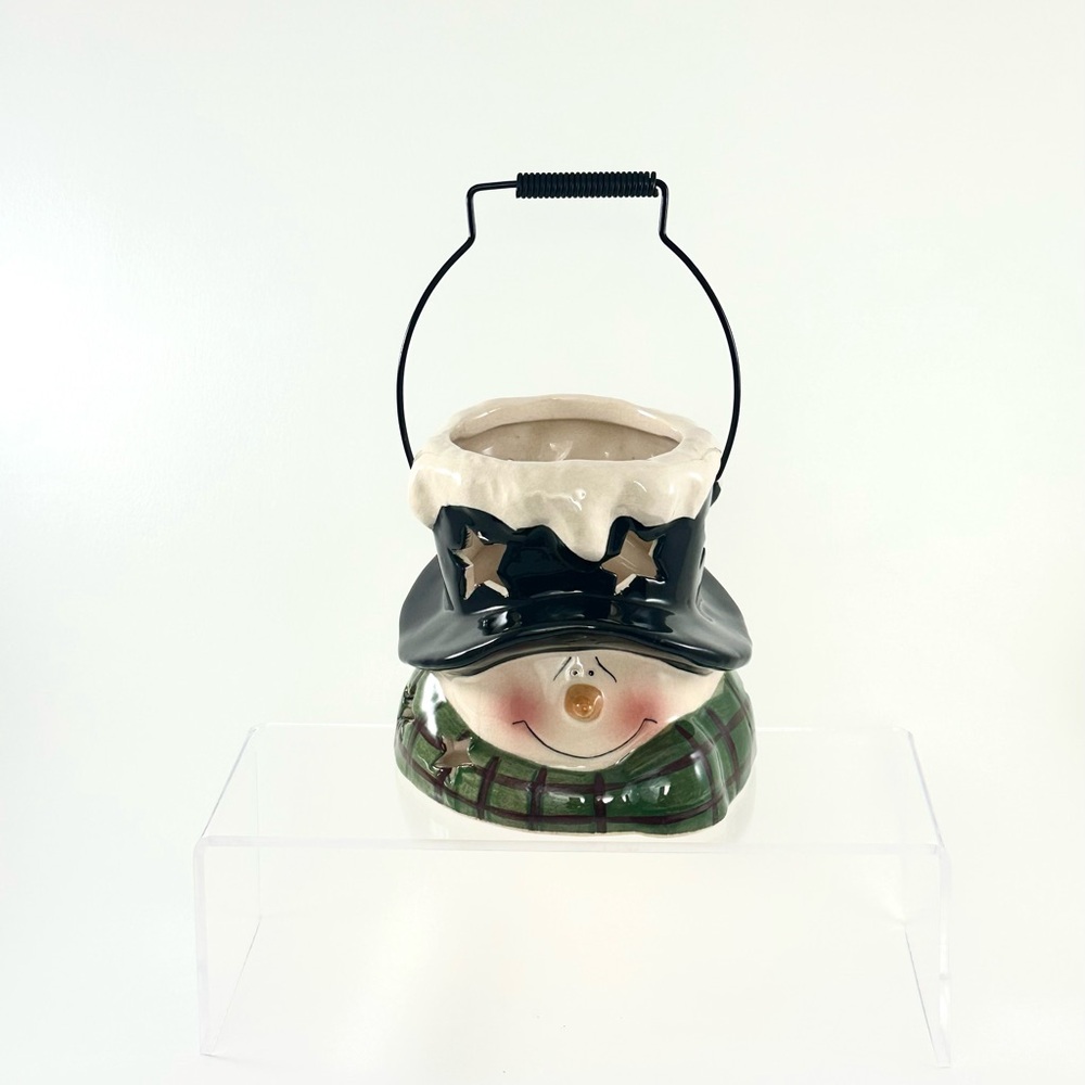 Crazy Mountain Snowman Face Votive Tealight Candle holder ceramic Helen Cook